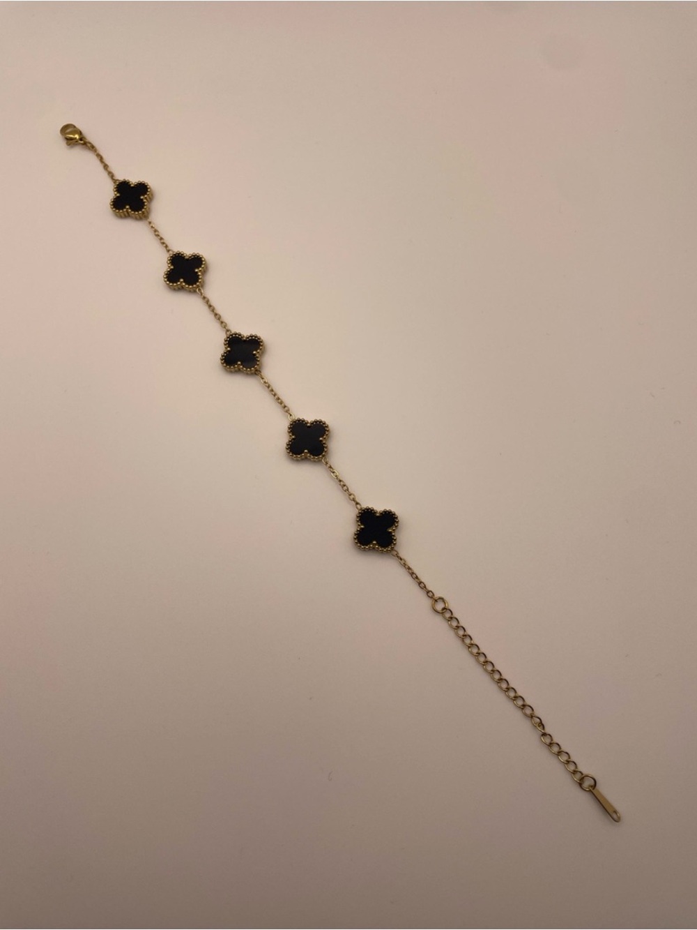 Gold Chain Bracelet with Black Clover Motifs